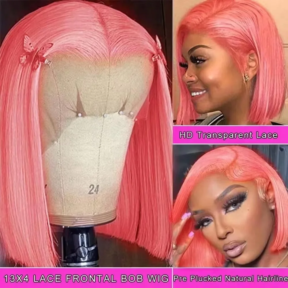 10 inch roze bobpruik van echt - Pre Parted 13X4 Lace Front Bob Wig recensie en prijs