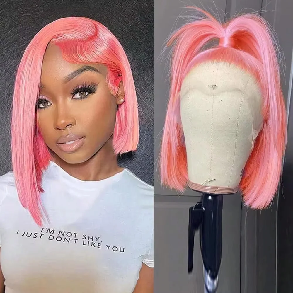 10 inch roze bobpruik van echt - Pre Parted 13X4 Lace Front Bob Wig recensie en prijs