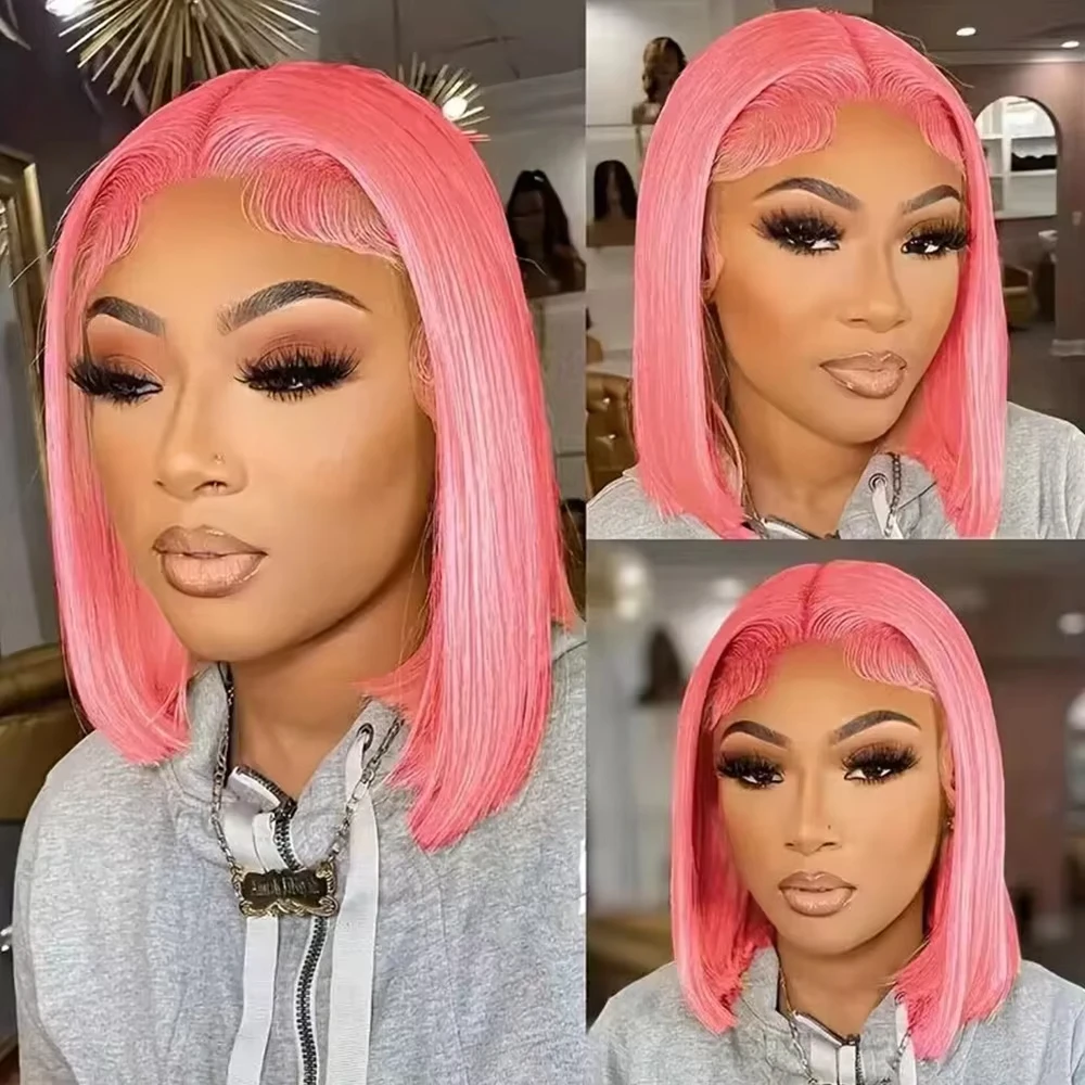 10 inch roze bobpruik van echt - Pre Parted 13X4 Lace Front Bob Wig recensie en prijs